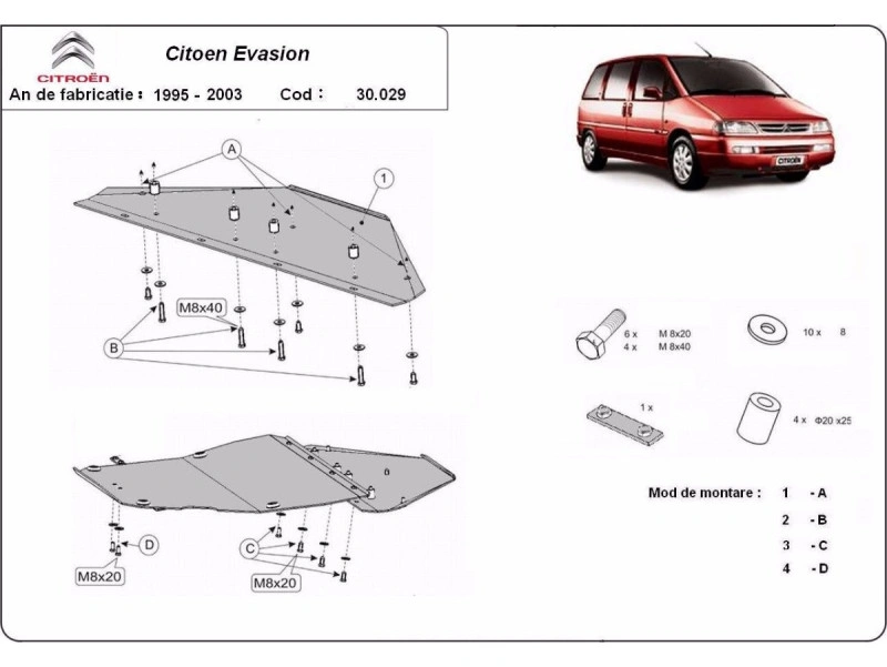 Bunnplate stål Citroen Evasion 1995 - 2003 | Motordeksel - Beskyttelse deksel under motor – bilde 2