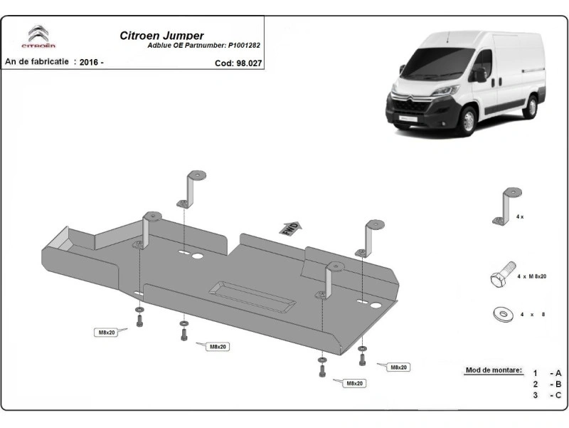 Bunnplate stål Citroen Jumper 2016 -> | AdBlue-deksel - Beskyttelse deksel under AdBlue-systemet