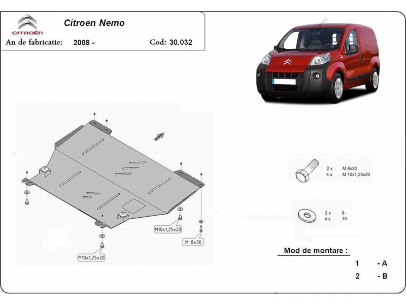 Bunnplate stål Citroen Nemo 2008 - 2017 | Motordeksel - Beskyttelse deksel under motor – bilde 2