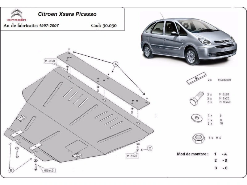 Bunnplate stål Citroen Xsara Picasso 1999 - 2009 | Motordeksel - Beskyttelse deksel under motor – bilde 2