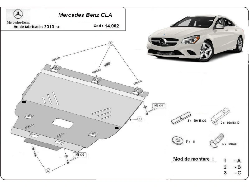 Bunnplate stål CLA X117 2013 - 2019 | Motordeksel - Beskyttelse deksel under motor – bilde 2