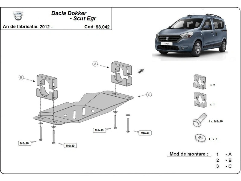 Bunnplate stål Dacia Dokker 2012 -> | Bunnplate stålbeskyttelse for Start-Go system og EGR – bilde 2