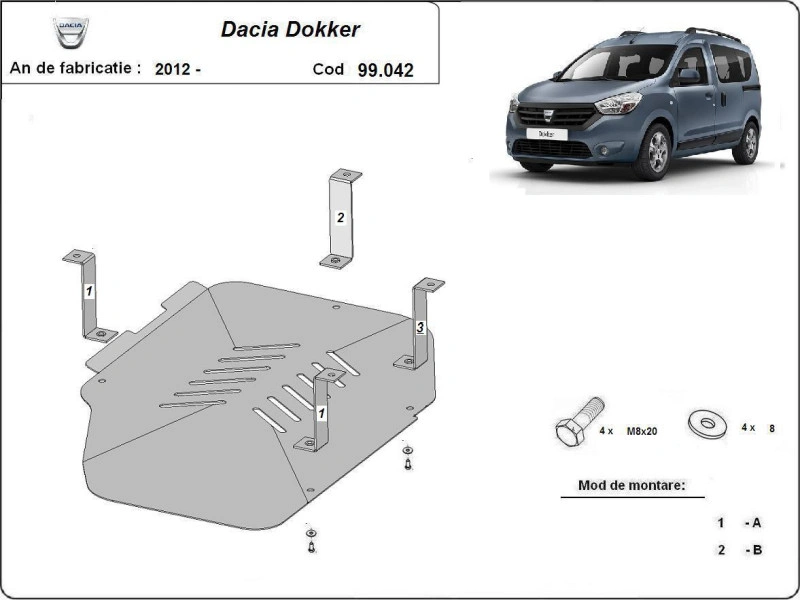 Bunnplate stål Dacia Dokker 2012 -> | Drivstofftankdeksel - Beskyttelse deksel under dieseltank – bilde 2