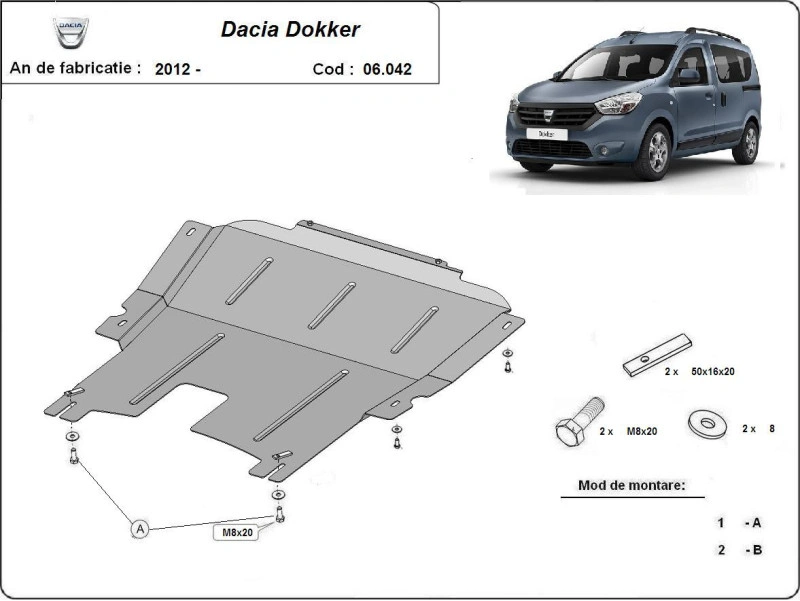 Bunnplate stål Dacia Dokker 2012 -> | Motordeksel - Beskyttelse deksel under motor – bilde 2