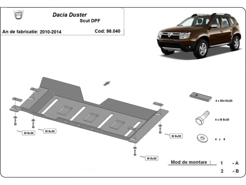 Bunnplate stål Dacia Duster 2010 - 2014 | Bunnplate stålbeskyttelse for DPF dieselpartikkelfilter – bilde 2