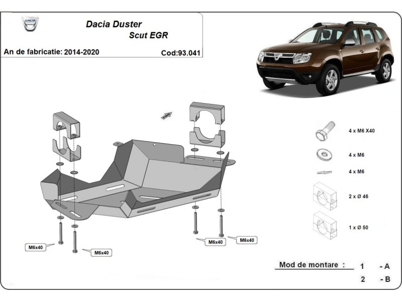 Bunnplate stål Dacia Duster 2014 - 2020 | Bunnplate stålbeskyttelse for EGR