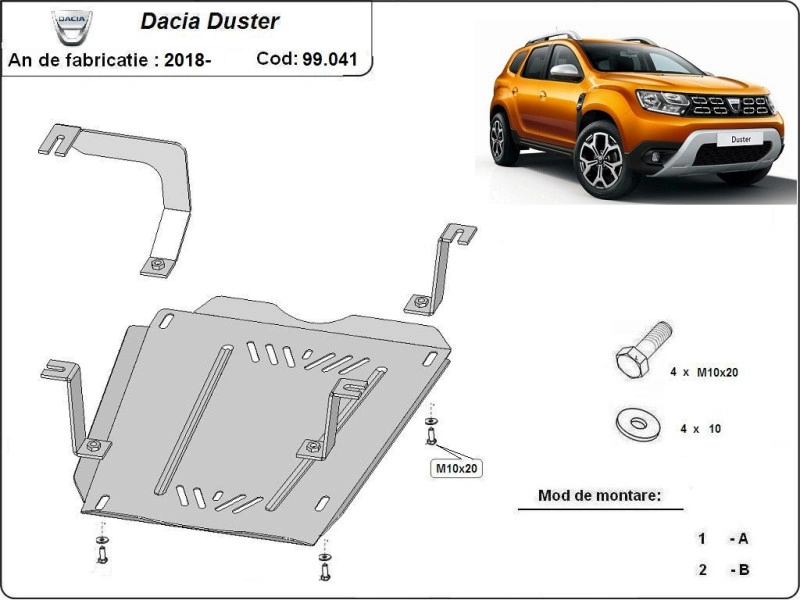 Bunnplate stål Dacia Duster 2018 - 2024 | Drivstofftankdeksel - Beskyttelse deksel under dieseltank – bilde 2