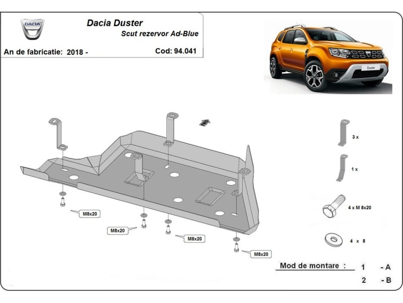Bunnplate stål Dacia Duster 2018 -> | AdBlue-deksel - Beskyttelse deksel under AdBlue-systemet Image 2