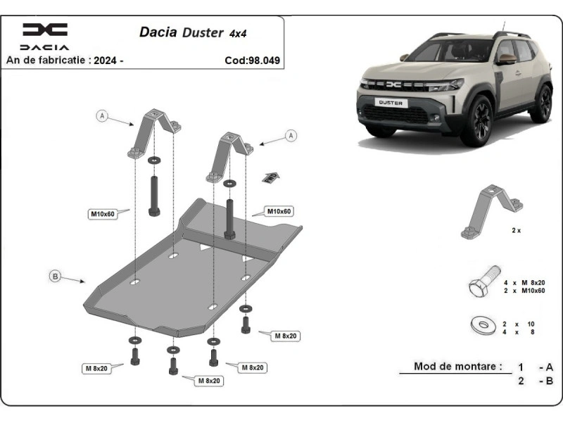Bunnplate stål Dacia Duster 4x4 2024 -> | Differensialdeksel - Beskyttelse deksel under differensial – bilde 5