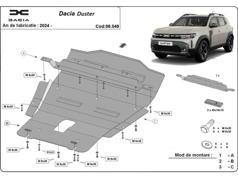 Bunnplate stål Dacia Duster 4x4 2024 -> | Motordeksel - Beskyttelse deksel under motor – bilde 2