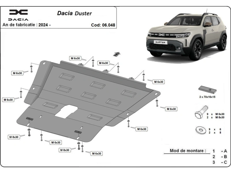 Bunnplate stål Dacia Duster III 2024 -> │ 4x2 - Motordeksel - Beskyttelse deksel under motor + girkasse – bilde 5
