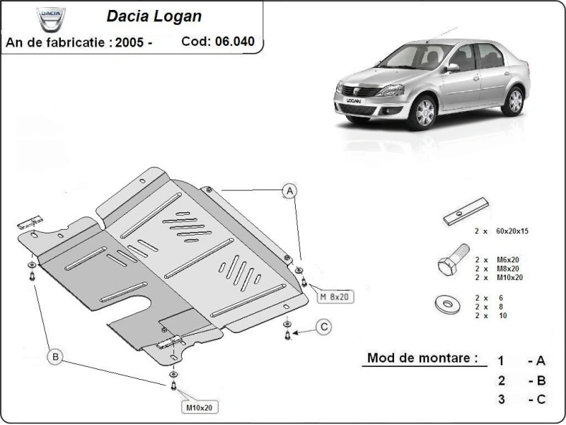 Bunnplate stål Dacia Logan 1 2004 - 2012 | Motordeksel - Beskyttelse deksel under motor – bilde 2