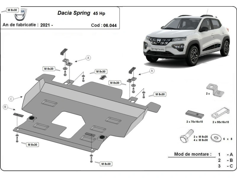 Bunnplate stål Dacia Spring 2021 -> | Motordeksel - Beskyttelse deksel under motor – bilde 2