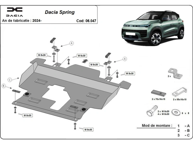 Bunnplate stål Dacia Spring 2024 -> / Dacia Spring Extreme 2023 -> | Elektrisk motor bak - Beskyttelse deksel under motor – bilde 2