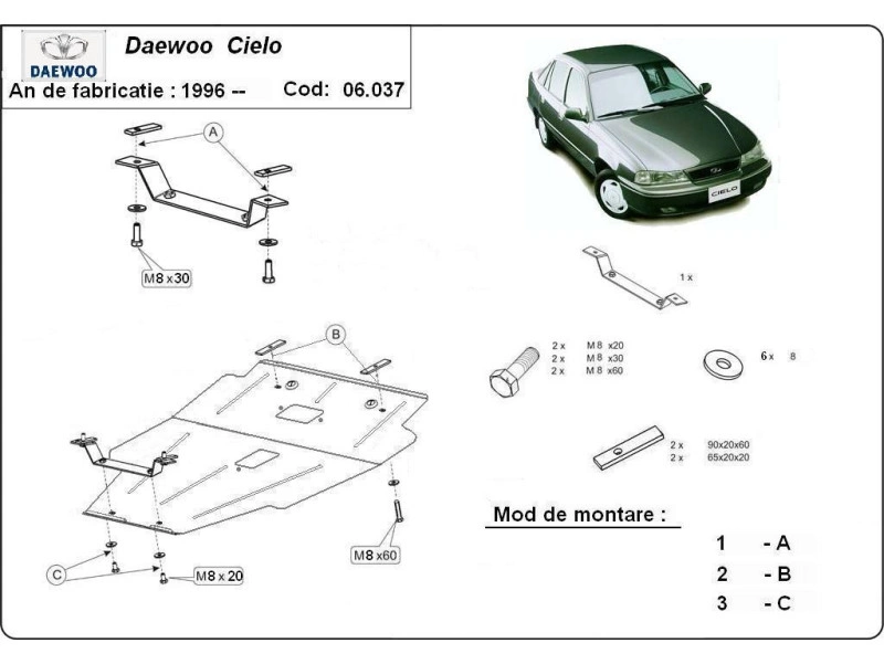 Bunnplate stål Daewoo Cielo 1995 - 2008 | Motordeksel - Beskyttelse deksel under motor – bilde 2