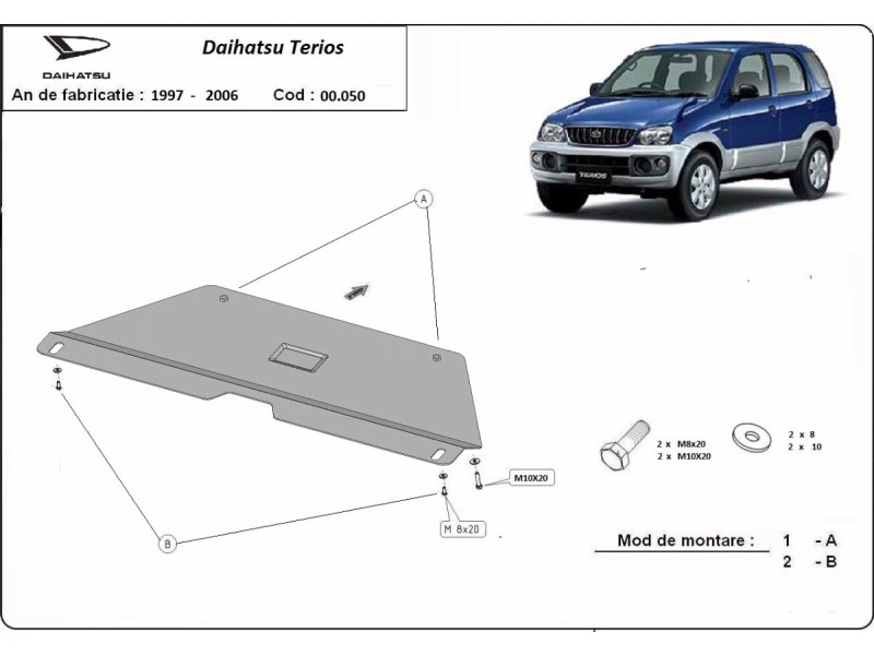 Bunnplate stål Daihatsu Terios 1997 - 2006 | Girkassedeksel - Beskyttelse deksel under girkasse – bilde 2