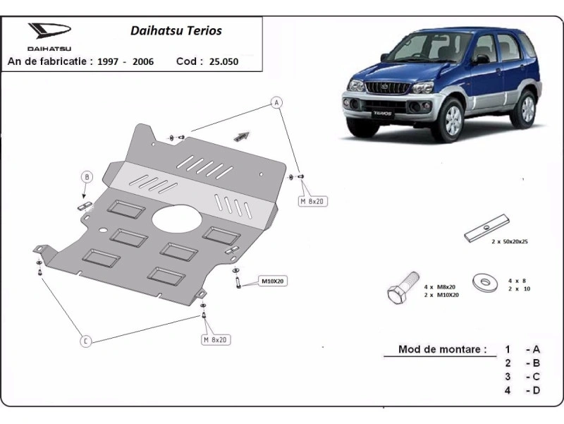 Bunnplate stål Daihatsu Terios 1997 - 2006 | Motordeksel - Beskyttelse deksel under motor – bilde 2