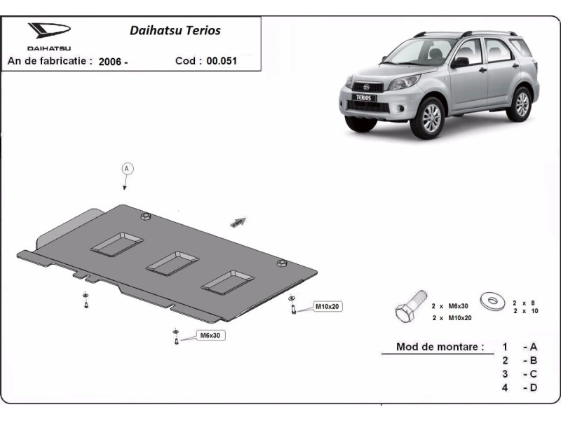 Bunnplate stål Daihatsu Terios 2006 - 2018 | Girkassedeksel - Beskyttelse deksel under girkasse – bilde 2