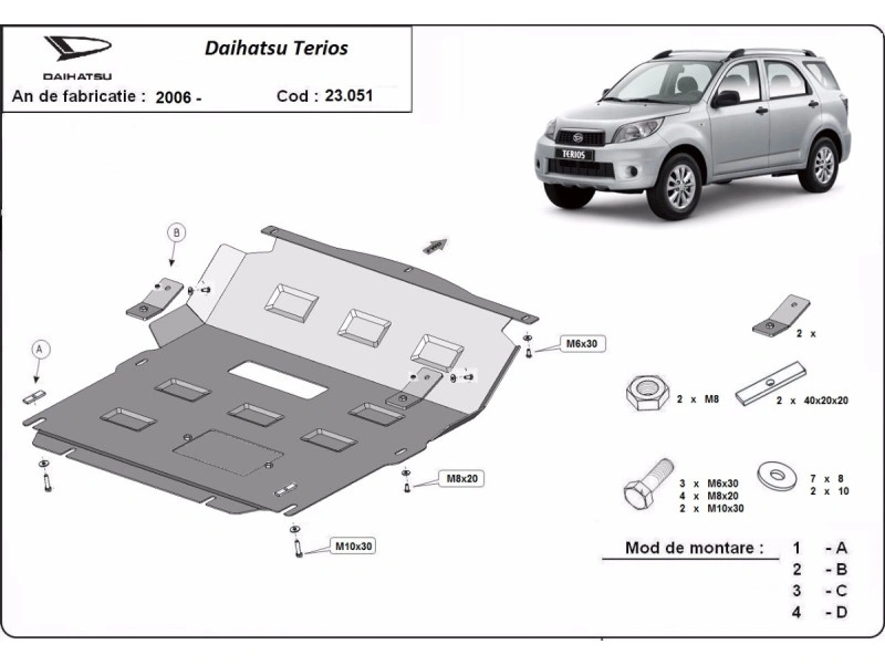Bunnplate stål Daihatsu Terios 2006 - 2018 | Motordeksel - Beskyttelse deksel under motor – bilde 2