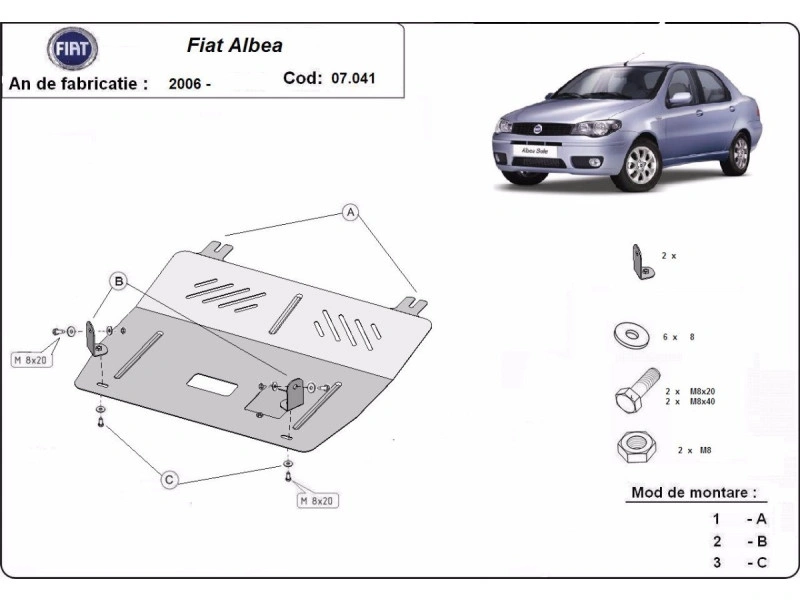 Bunnplate stål Fiat Albea 2002 - 2012 | Motordeksel - Beskyttelse deksel under motor – bilde 2