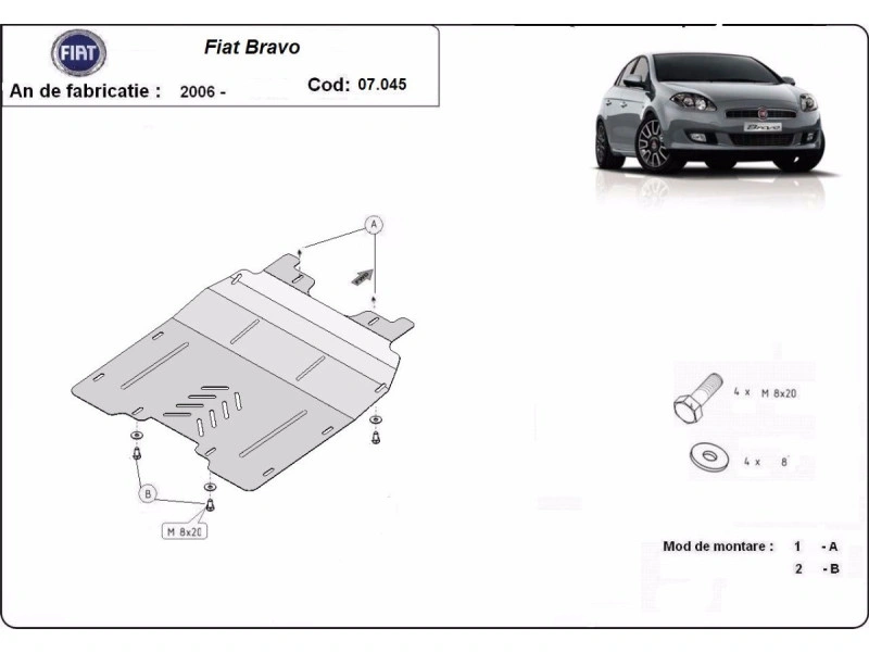 Bunnplate stål Fiat Bravo 2007 - 2014 | Motordeksel - Beskyttelse deksel under motor – bilde 2