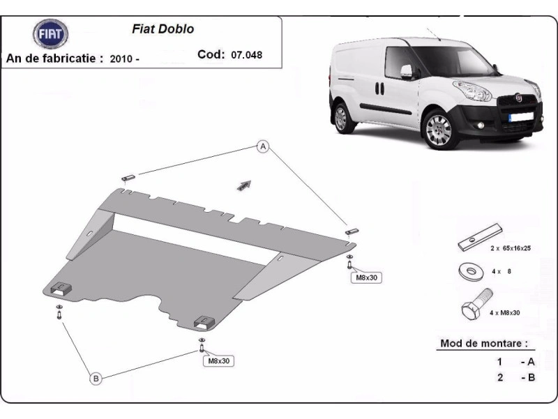 Bunnplate stål Fiat Doblo 2010 -> | Motordeksel - Beskyttelse deksel under motor – bilde 2