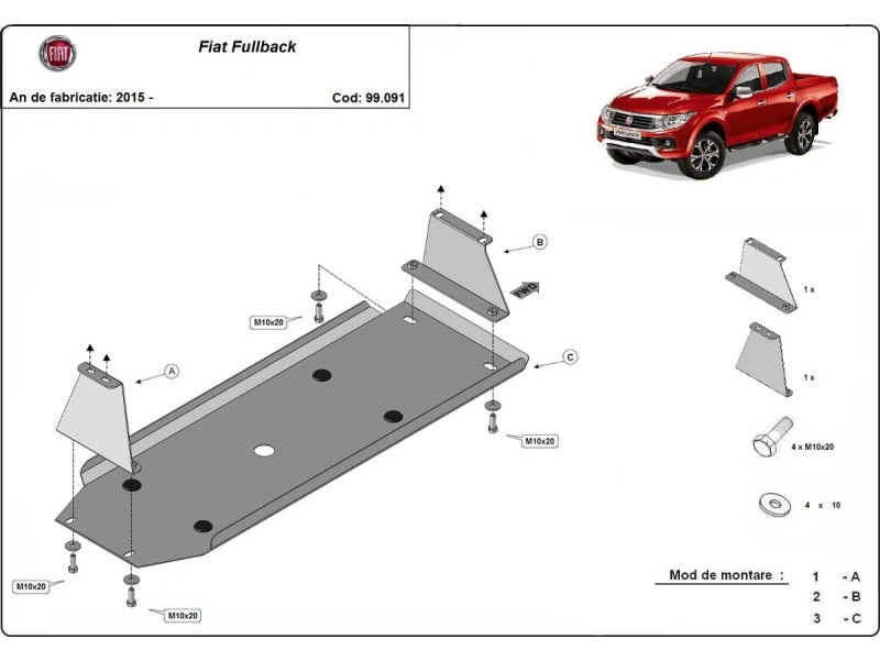 Bunnplate stål Fiat Fullback 2016 - 2019 | Drivstofftankdeksel - Beskyttelse deksel under dieseltank – bilde 2