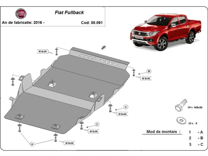 Bunnplate stål Fiat Fullback 2016 - 2019 | Motordeksel - Beskyttelse deksel under motor – bilde 2