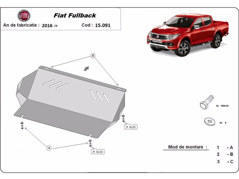 Bunnplate stål Fiat Fullback 2016 - 2019 | Radiatordeksel - Beskyttelse deksel under radiator – bilde 2