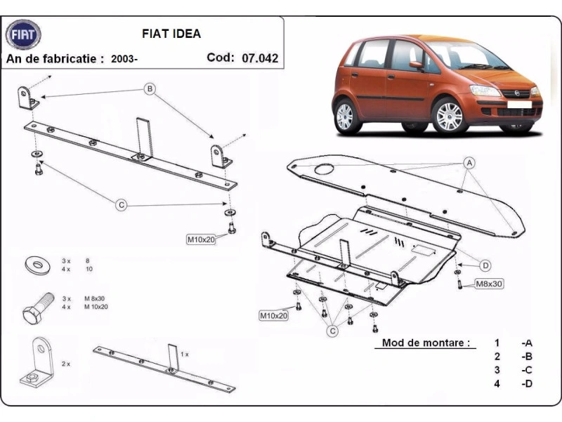 Bunnplate stål Fiat Idea 2003 - 2012 | Motordeksel - Beskyttelse deksel under motor – bilde 2