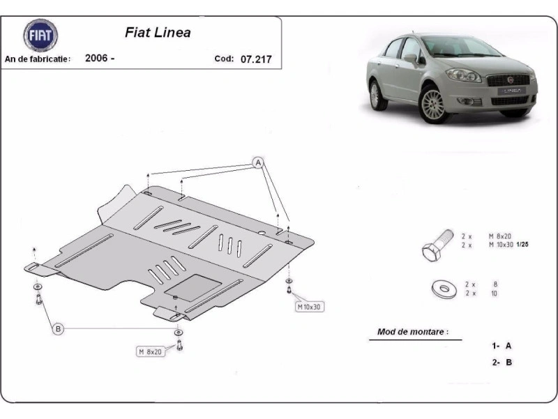 Bunnplate stål Fiat Linea 2007 - 2018 | Motordeksel - Beskyttelse deksel under motor Image 2