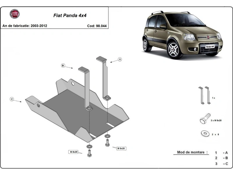 Bunnplate stål Fiat Panda 4x4 2003 - 2012 | Differensialdeksel - Beskyttelse deksel under differensial