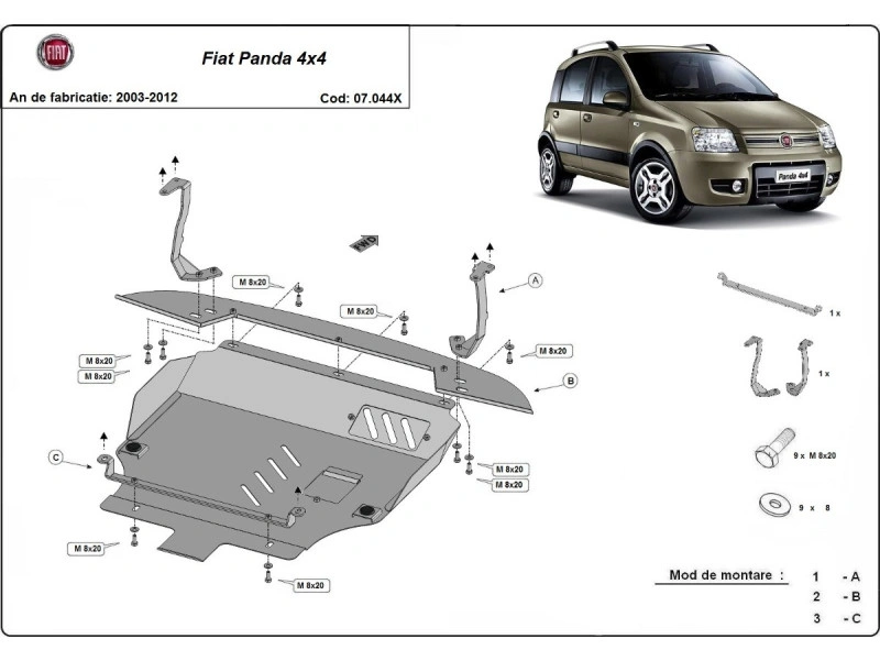 Bunnplate stål Fiat Panda 4x4 2003 - 2012 | Motordeksel - Beskyttelse deksel under motor