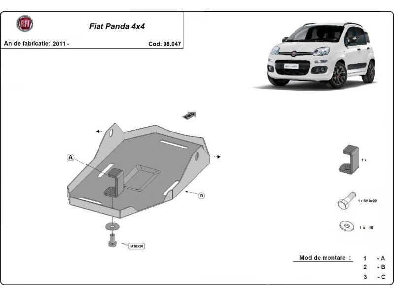 Bunnplate stål Fiat Panda 4x4 2011 -> | Differensialdeksel - Beskyttelse deksel under differensial – bilde 2
