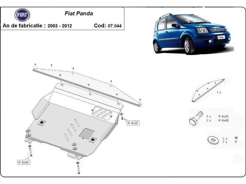 Bunnplate stål Fiat Panda II 2003 - 2011 |  Motordeksel - Beskyttelse deksel under motor – bilde 2