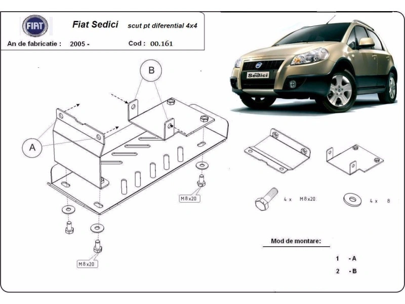 Bunnplate stål Fiat Sedici 2005 - 2014 | Differensialdeksel - Beskyttelse deksel under differensial – bilde 2