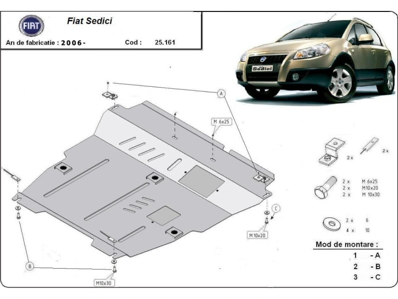 Bunnplate stål Fiat Sedici 2005 - 2014 | Motordeksel - Beskyttelse deksel under motor – bilde 2