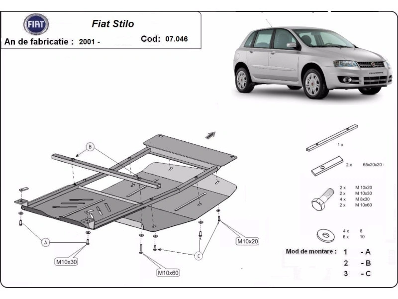 Bunnplate stål Fiat Stilo 2001 - 2010 | Motordeksel - Beskyttelse deksel under motor – bilde 2