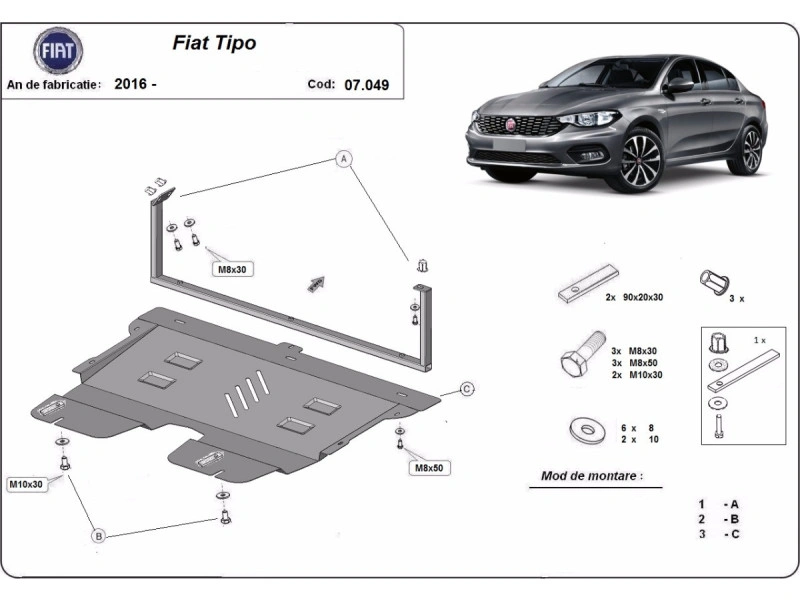 Bunnplate stål Fiat Tipo 2015 -> | Motordeksel - Beskyttelse deksel under motor – bilde 2