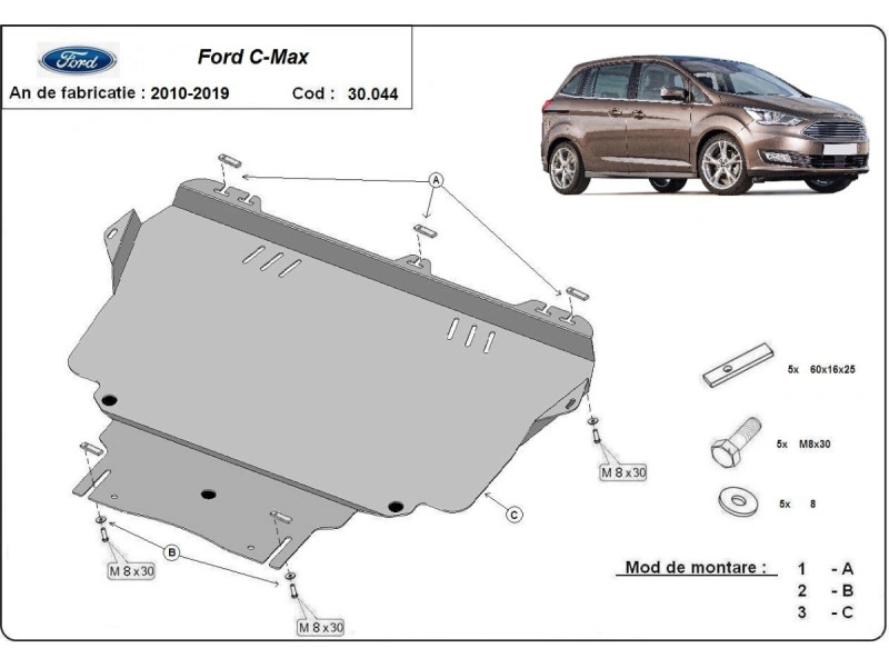 Bunnplate stål Ford C - Max 2010 - 2019 | Motordeksel - Beskyttelse deksel under motor – bilde 2