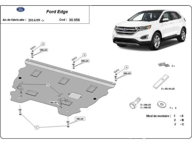 Bunnplate stål Ford Edge 2014 - 2021 | Motordeksel - Beskyttelse deksel under motor – bilde 2