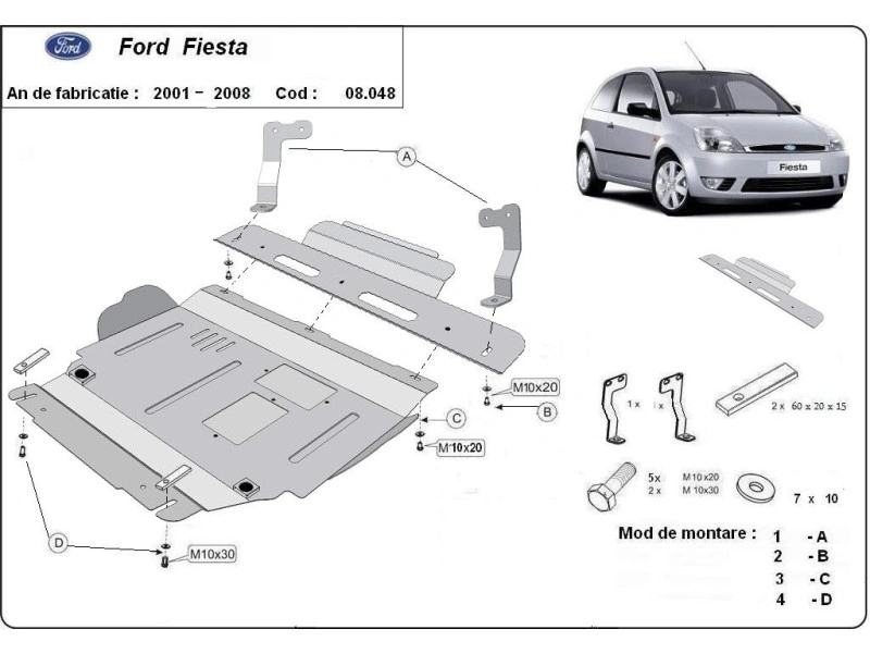 Bunnplate stål Ford Fiesta 2001 - 2008 | Motordeksel - Beskyttelse deksel under motor – bilde 2