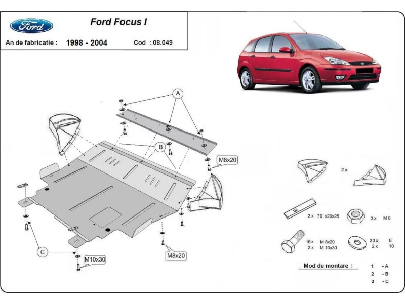 Bunnplate stål Ford Focus 1 1998 - 2004 | Motordeksel - Beskyttelse deksel under motor – bilde 2