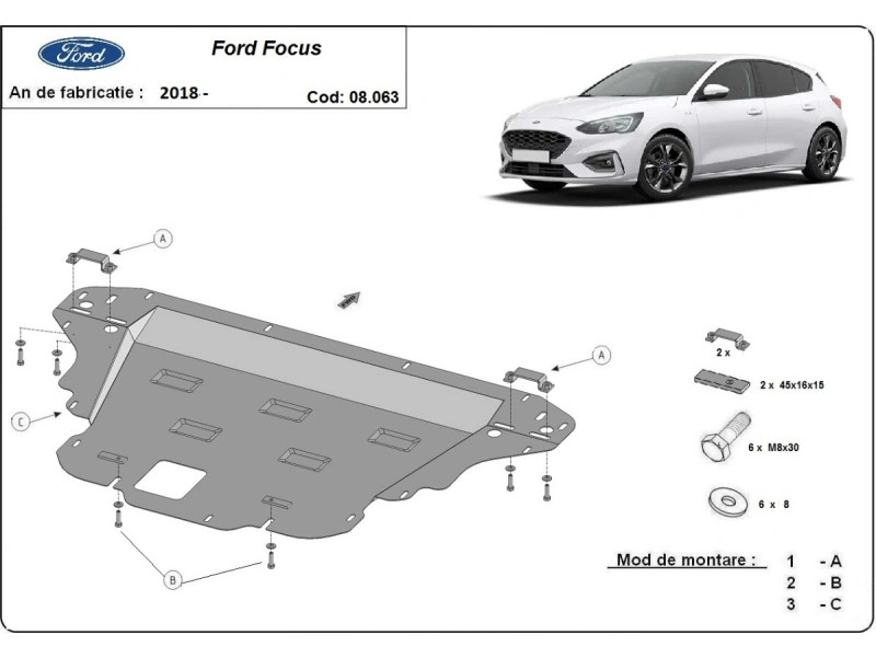 Bunnplate stål Ford Focus 4 2018 -> | Motordeksel - Beskyttelse deksel under motor – bilde 2