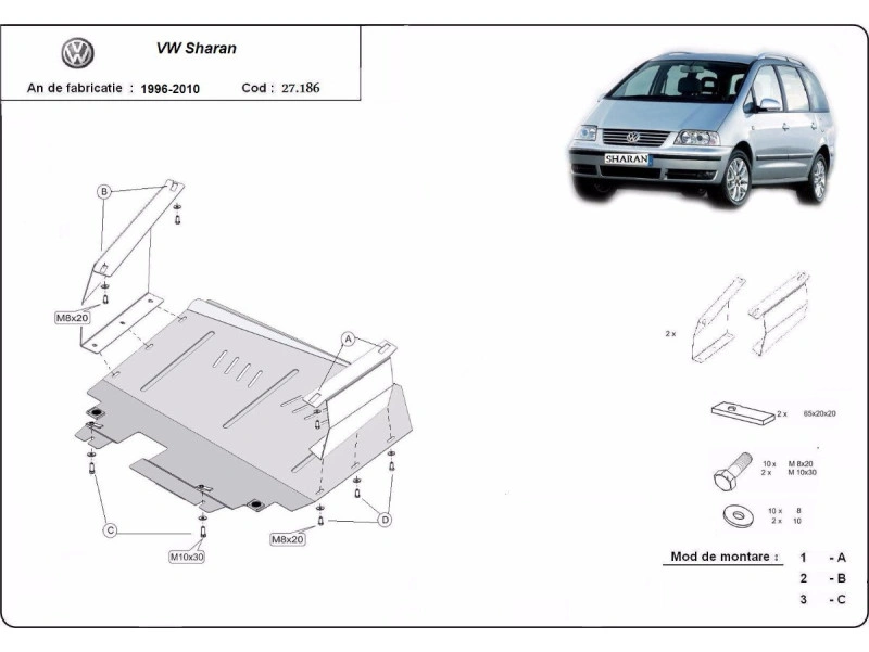 Bunnplate stål Ford Galaxy / Seat Alhambra / Vw Sharan | Motordeksel - Beskyttelse deksel under motor – bilde 2
