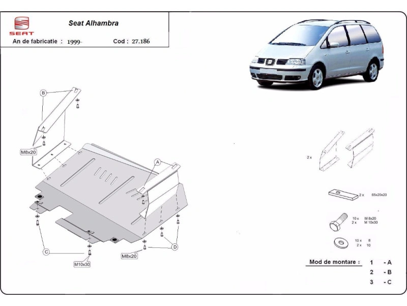 Bunnplate stål Ford Galaxy / Seat Alhambra / Vw Sharan | Motordeksel - Beskyttelse deksel under motor – bilde 3