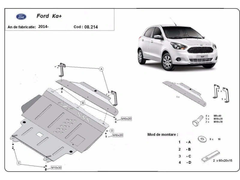 Bunnplate stål Ford KA+ 2014 - 2020 | Motordeksel - Beskyttelse deksel under motor – bilde 2