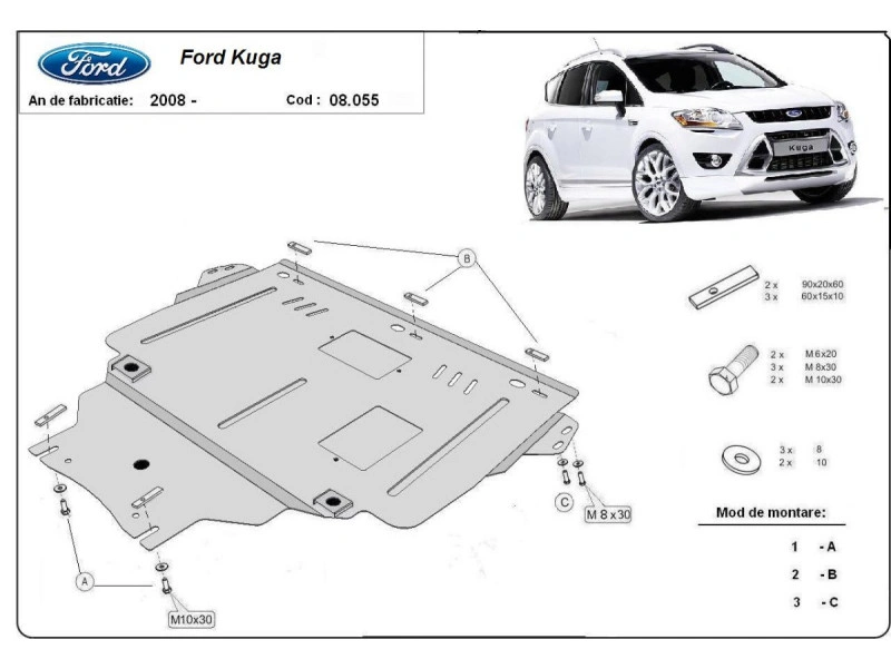 Bunnplate stål Ford Kuga 2008 - 2012 | Motordeksel - Beskyttelse deksel under motor – bilde 2