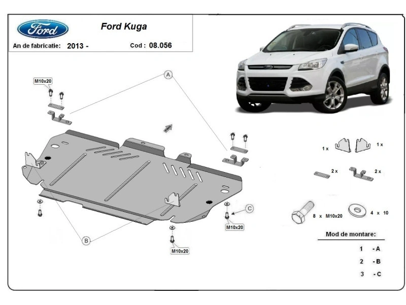 Bunnplate stål Ford Kuga 2013 - 2019 | Motordeksel - Beskyttelse deksel under motor – bilde 2