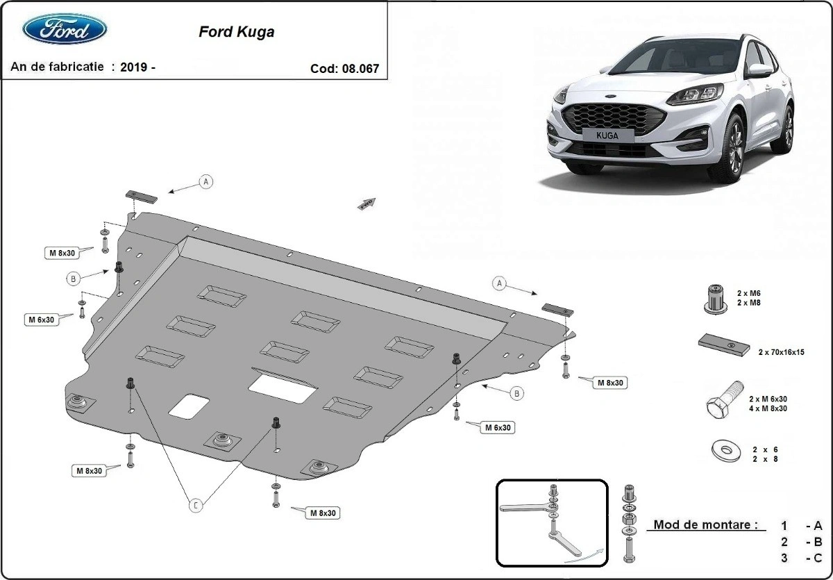 Bunnplate stål Ford Kuga III 2019 - 2024 │ Motordeksel - Beskyttelse deksel under motor – bilde 2